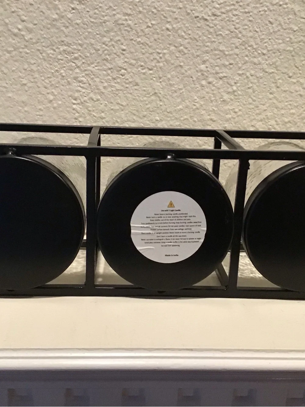 Triple tempered Glass Candle Holder in Black Frame